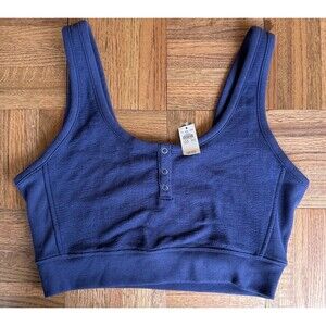 Aerie Blue Cropped Top Henley Sports Bra Womens Sz M NWT Workout Yoga Festival